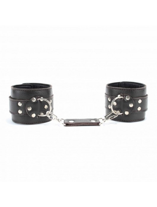 Коричневые оковы из мягкой кожи на металлической цепочке - БДСМ Арсенал - купить с доставкой в Костроме