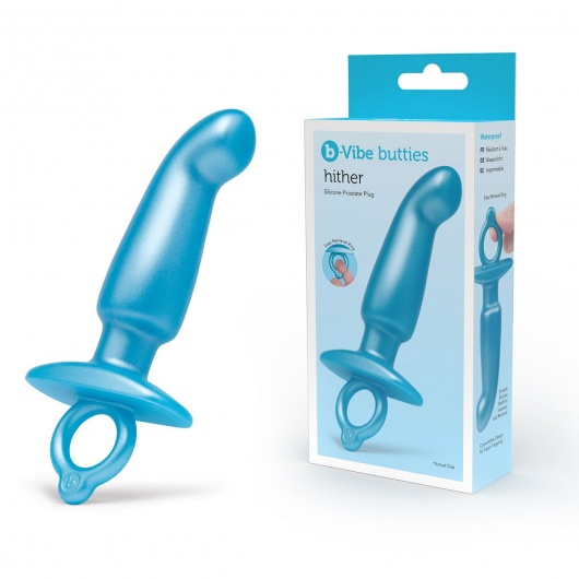 Голубая анальная пробка для массажа простаты Hither Silicone Prostate Plug - 14,3 см. - b-Vibe - в Костроме купить с доставкой