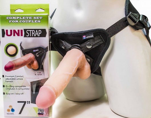 Страпон-унисекс с двумя насадками UNI strap 7  Harness - 19 и 16 см. - LOVETOY (А-Полимер) - купить с доставкой в Костроме