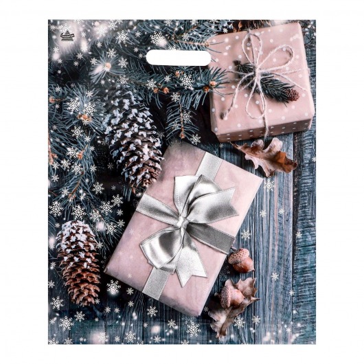 Новогодний пакет с принтом в виде подарков и вырубной ручкой (45х38 см) - Сима-Ленд - купить с доставкой в Костроме