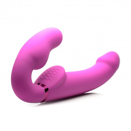 Розовый безремневой страпон с вибрацией и функцией расширения Inflatable Ergo-Fit Strapless Strap-On - XR Brands - купить с доставкой в Костроме