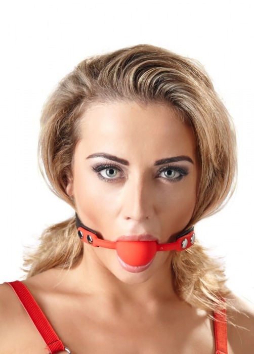Силиконовый кляп-шар на чёрных ремешках Red Gag silicone - Orion - купить с доставкой в Костроме