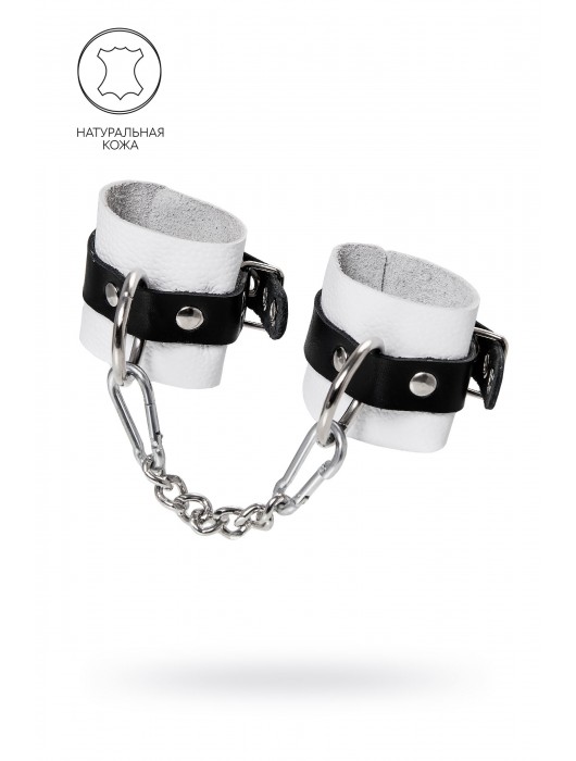 Бело-черные кожаные наручники с одним ремешком с люверсами - Pecado - купить с доставкой в Костроме