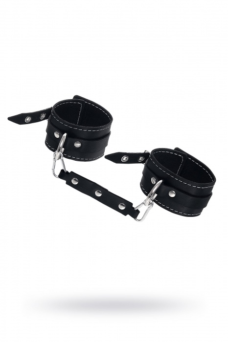 Черные двухслойные кожаные оковы с белой строчкой - Pecado - купить с доставкой в Костроме