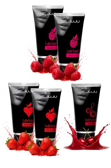Набор из 5 съедобных лубрикантов JUJU (клубника х 2, малина х 2, вишня) - JuJu - купить с доставкой в Костроме