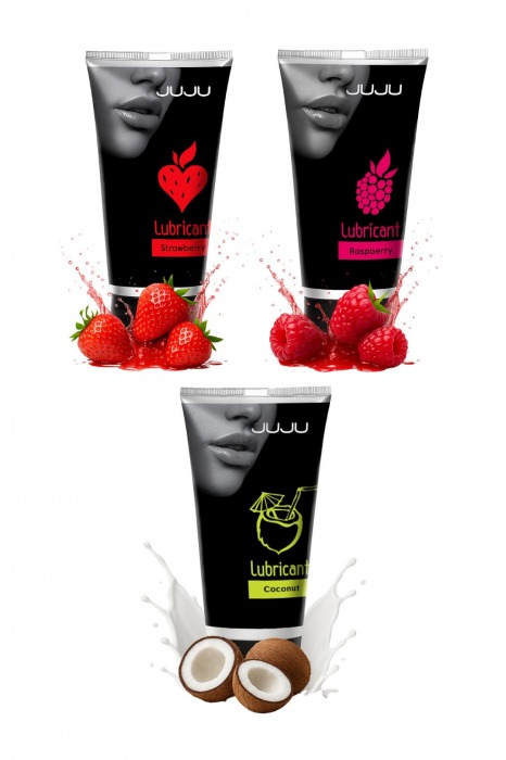 Набор из 3 съедобных лубрикантов JUJU (клубника, малина, кокос) - JuJu - купить с доставкой в Костроме