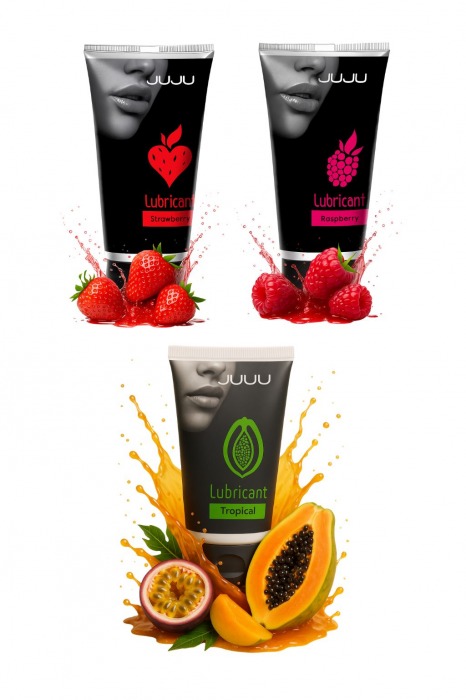 Набор из 3 съедобных лубрикантов JUJU (клубника, малина, тропические фрукты) - JuJu - купить с доставкой в Костроме