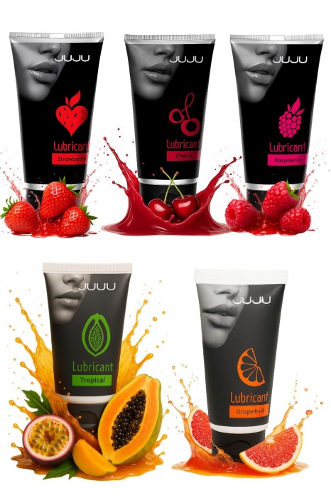 Набор из 5 съедобных лубрикантов JUJU (клубника, малина, тропические фрукты, вишня, грейпфрут) - JuJu - купить с доставкой в Костроме