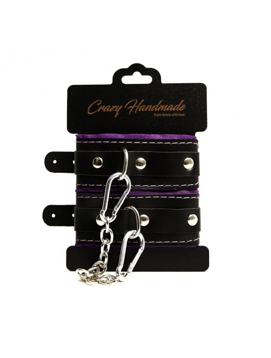 Черно-фиолетовые скругленные наручники с мягкой подкладкой - Crazy Handmade - купить с доставкой в Костроме