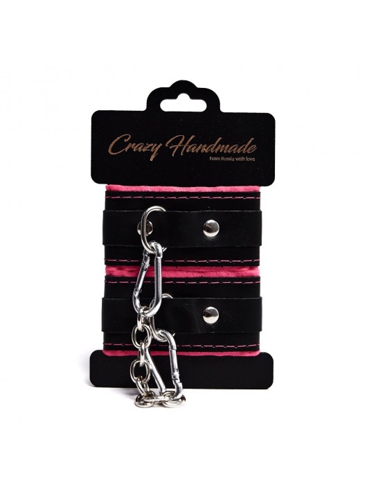 Черно-розовые скругленные наручники с мягкой подкладкой - Crazy Handmade - купить с доставкой в Костроме