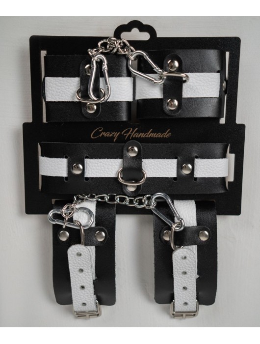 Набор фиксаторов из черной и белой натуральной кожи - Crazy Handmade - купить с доставкой в Костроме