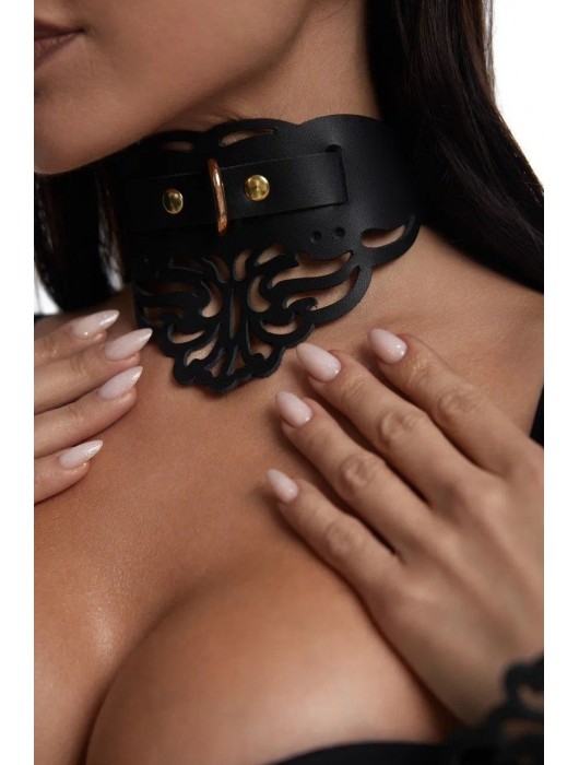 Фигурный чокер с узорами и золотистой фурнитурой - Crazy Handmade - купить с доставкой в Костроме