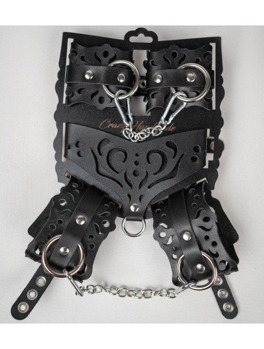 Черный ажурный кожаный набор фиксаций - Crazy Handmade - купить с доставкой в Костроме