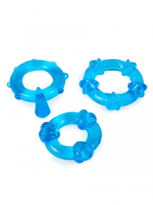 Набор из 3 синих эрекционных колец с различным рельефом - Erowoman-Eroman - в Костроме купить с доставкой