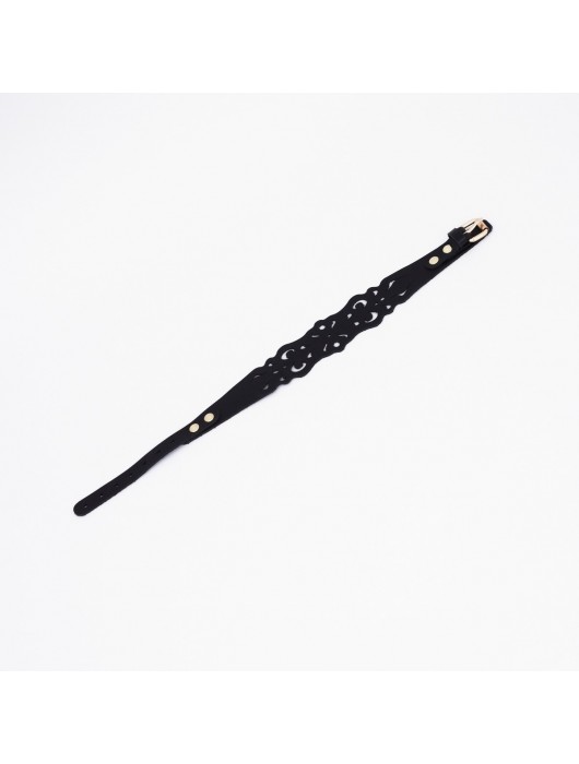 Черный ажурный чокер с золотистой фурнитурой - Crazy Handmade - купить с доставкой в Костроме