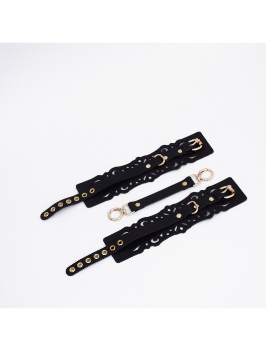 Черный кожаные оковы с узорами и золотистой фурнитурой - Crazy Handmade - купить с доставкой в Костроме