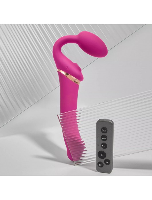 Ярко-розовый безремневой страпон Multi Orgasm Bendable Strap-On size XL с клиторальной стимуляцией - Strap-on-me - купить с доставкой в Костроме