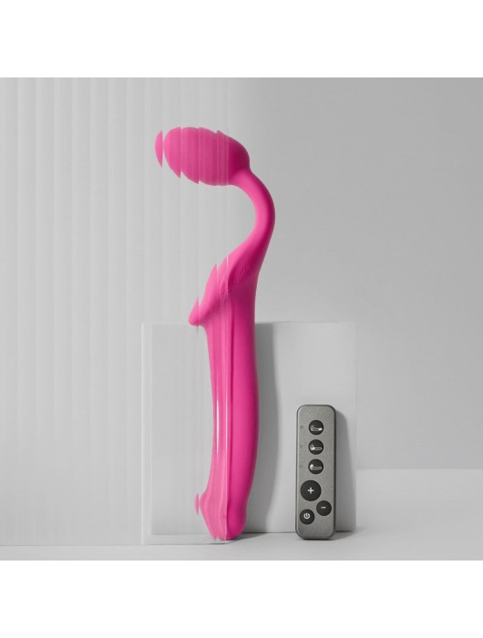 Ярко-розовый безремневой страпон Strap-on-me Vibrating Bendable Strap-On size L - Strap-on-me - купить с доставкой в Костроме