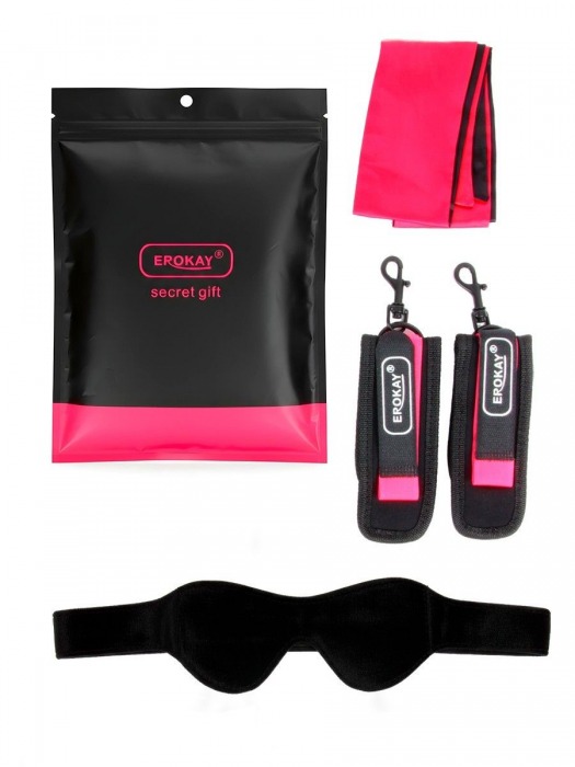 Черно-розовый эротический набор: маска, наручники и повязка - Erokay - купить с доставкой в Костроме