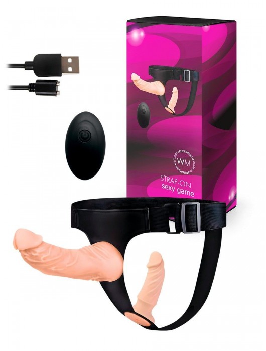 Женский страпон с 2 насадками, вибрацией и пультом ДУ - Erowoman-Eroman - купить с доставкой в Костроме