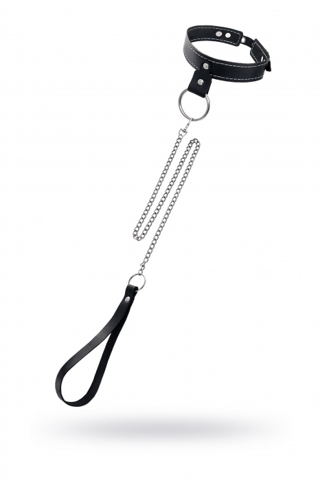 Черный узкий однослойный ошейник с серебристым поводком-цепочкой - Pecado - купить с доставкой в Костроме