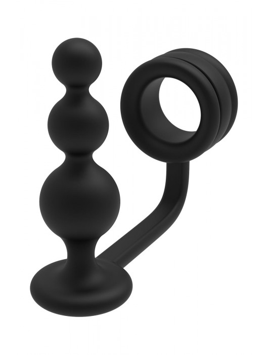 Черное эрекционное кольцо с анальной елочкой Cockring With Beaded Anal Plug - Dream Toys - в Костроме купить с доставкой