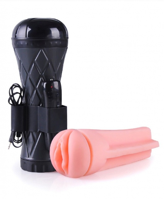 Телесный мастурбатор-вагина в черной колбе с вибрацией - Boys of Toys - в Костроме купить с доставкой