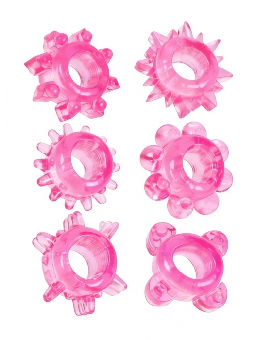 Набор из 6 розовых эрекционных колец с различным рельефом - Erowoman-Eroman - в Костроме купить с доставкой