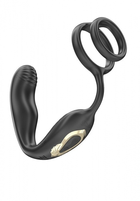 Черная анальная пробка с вращением и эрекционными кольцами - Ibiza - в Костроме купить с доставкой