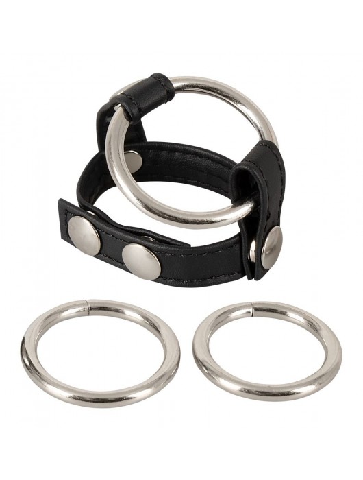Подхват для мошонки с 3 съемными эрекционными кольцами Leder-Riemen - Orion - в Костроме купить с доставкой