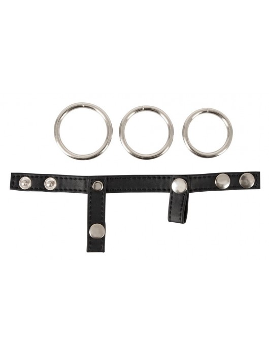 Подхват для мошонки с 3 съемными эрекционными кольцами Leder-Riemen - Orion - в Костроме купить с доставкой