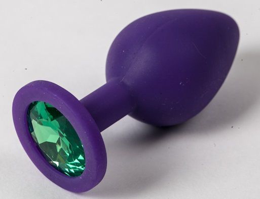 Фиолетовая силиконовая пробка с зеленым кристаллом - 9,5 см. - 4sexdreaM - купить с доставкой в Костроме