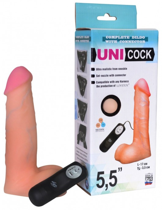 Фаллическая насадка Харнесс UNICOCK 5,5  с вибрацией - 17 см. - LOVETOY (А-Полимер) - купить с доставкой в Костроме