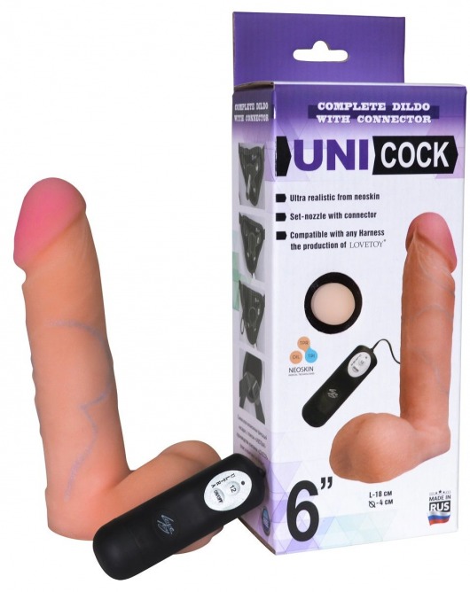 Фаллическая насадка Харнесс UNICOCK 6  с вибрацией - 18 см. - LOVETOY (А-Полимер) - купить с доставкой в Костроме