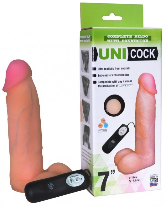 Фаллическая насадка Харнесс UNICOCK 7  с вибрацией - 19 см. - LOVETOY (А-Полимер) - купить с доставкой в Костроме