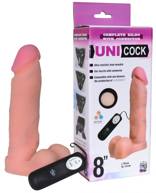 Фаллическая насадка Харнесс UNICOCK 8  с вибрацией - 20 см. - LOVETOY (А-Полимер) - купить с доставкой в Костроме