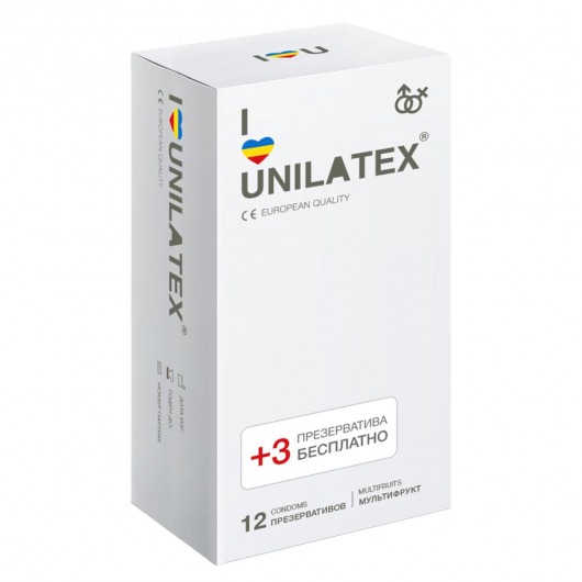 Разноцветные ароматизированные презервативы Unilatex Multifruit  - 12 шт. + 3 шт. в подарок - Unilatex - купить с доставкой в Костроме