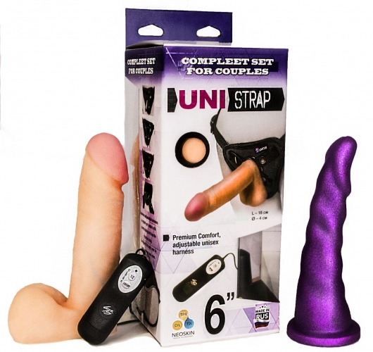 Вибрострапон с двумя насадками UniStrap - 18 и 18 см. - LOVETOY (А-Полимер) - купить с доставкой в Костроме