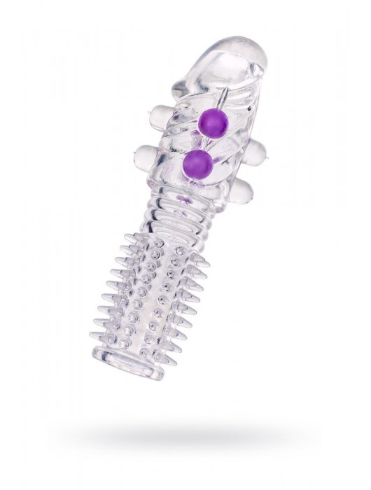 Гелевая прозрачная насадка с шариками и шипами - 14 см. - Toyfa Basic - в Костроме купить с доставкой