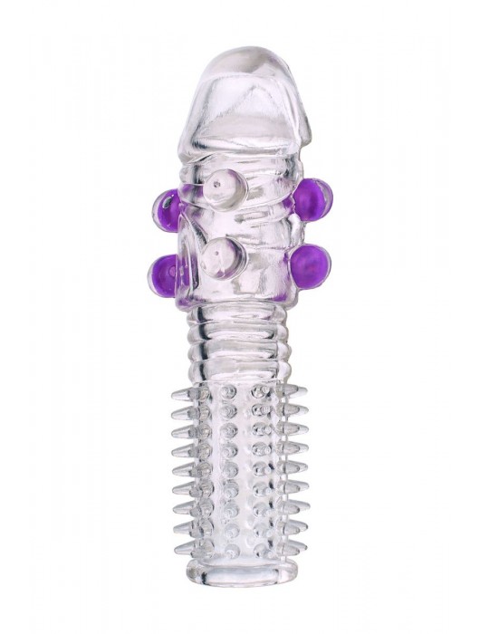 Гелевая прозрачная насадка с шариками и шипами - 14 см. - Toyfa Basic - в Костроме купить с доставкой