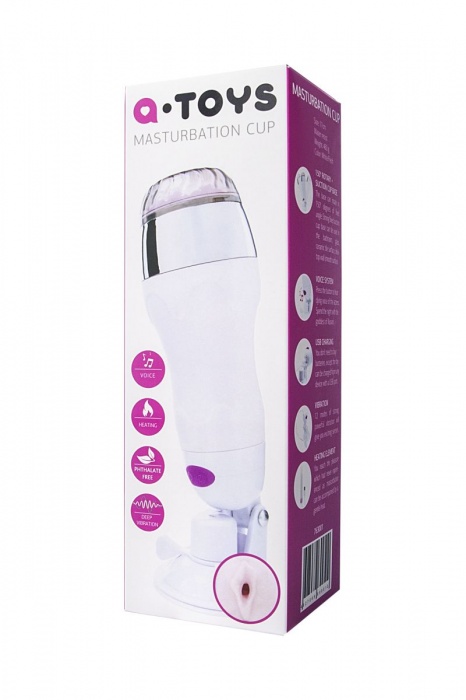 Мастурбатор-вагина в белой колбе с присоской и функцией нагрева - A-toys - в Костроме купить с доставкой