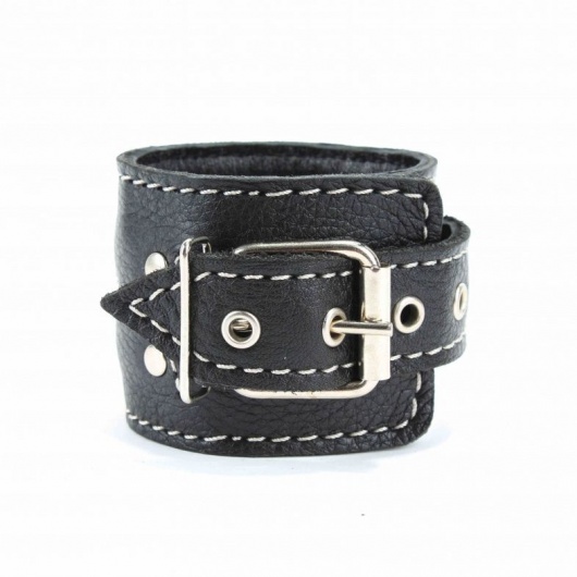 Чёрные кожаные оковы с крупной строчкой - БДСМ Арсенал - купить с доставкой в Костроме