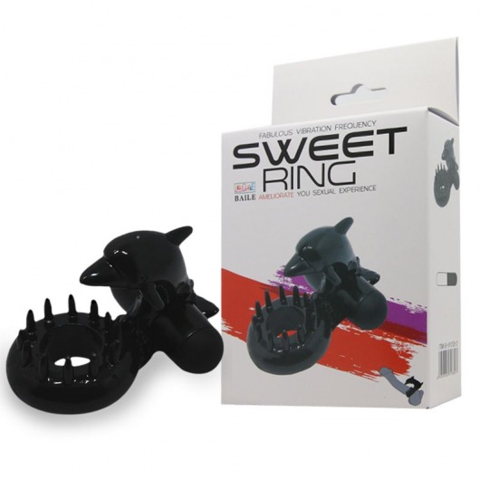 Чёрное эрекционное виброкольцо Sweet Ring с дельфинчиком - Baile - в Костроме купить с доставкой