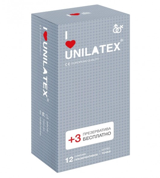 Презервативы с точками Unilatex Dotted - 12 шт. + 3 шт. в подарок - Unilatex - купить с доставкой в Костроме