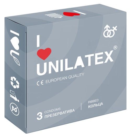 Презервативы с рёбрами Unilatex Ribbed - 3 шт. - Unilatex - купить с доставкой в Костроме