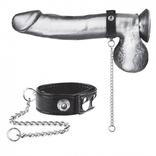 Утяжка на пенис с поводком Snap Cock Ring With 12  Leash - BlueLine - купить с доставкой в Костроме