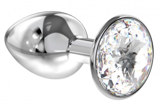 Малая серебристая анальная пробка Diamond Clear Sparkle Small с прозрачным кристаллом - 7 см. - Lola Games - купить с доставкой в Костроме