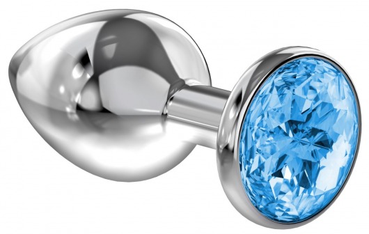 Большая серебристая анальная пробка Diamond Light blue Sparkle Large с голубым кристаллом - 8 см. - Lola Games - купить с доставкой в Костроме