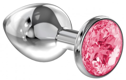 Большая серебристая анальная пробка Diamond Pink Sparkle Large с розовым кристаллом - 8 см. - Lola Games - купить с доставкой в Костроме
