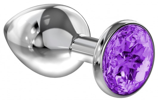 Большая серебристая анальная пробка Diamond Purple Sparkle Large с фиолетовым кристаллом - 8 см. - Lola Games - купить с доставкой в Костроме